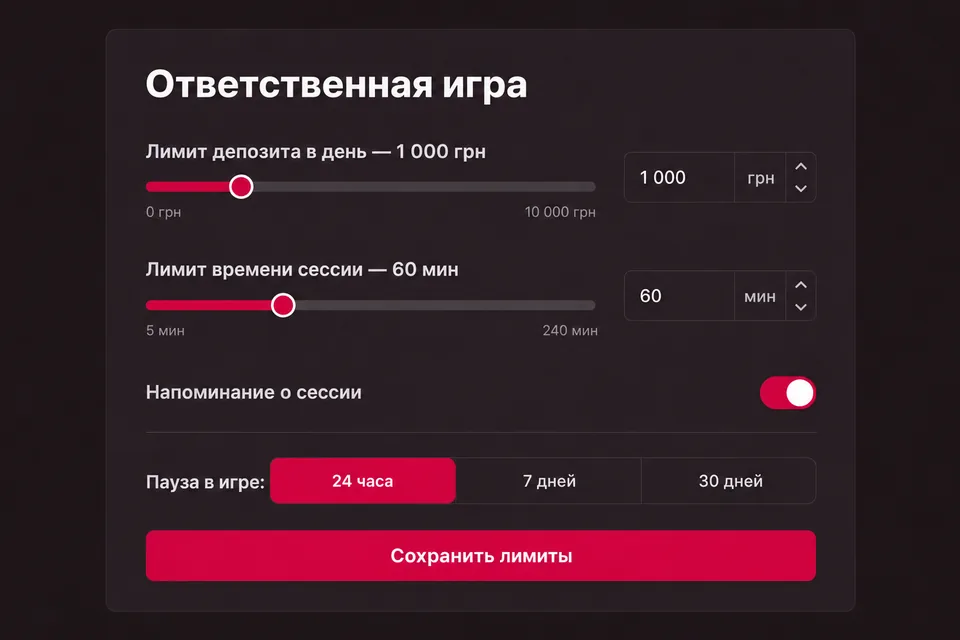 Настройки лимитов депозита и времени игры в профиле казино