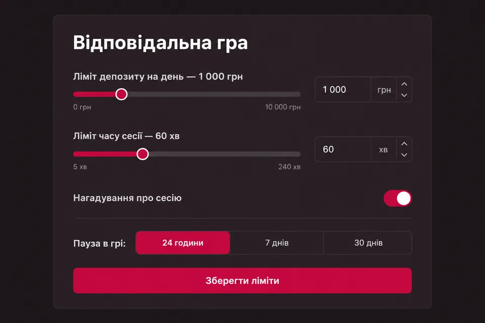 Налаштування лімітів депозиту і часу гри в профілі казино