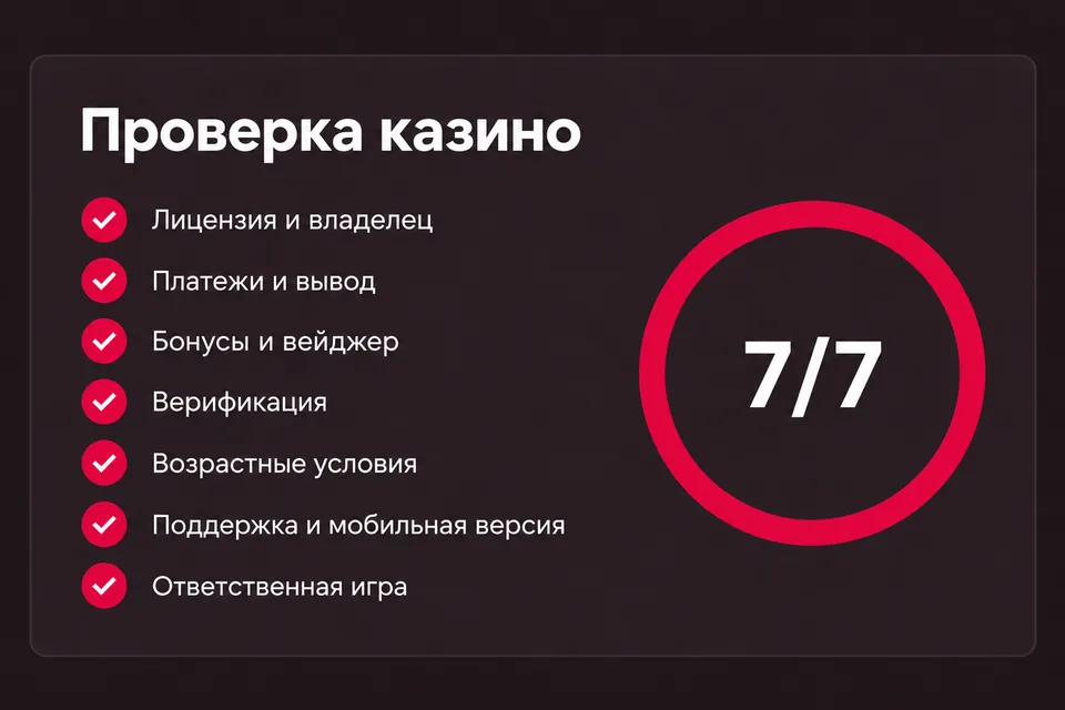 Чек-лист редакции с семью критериями проверки казино
