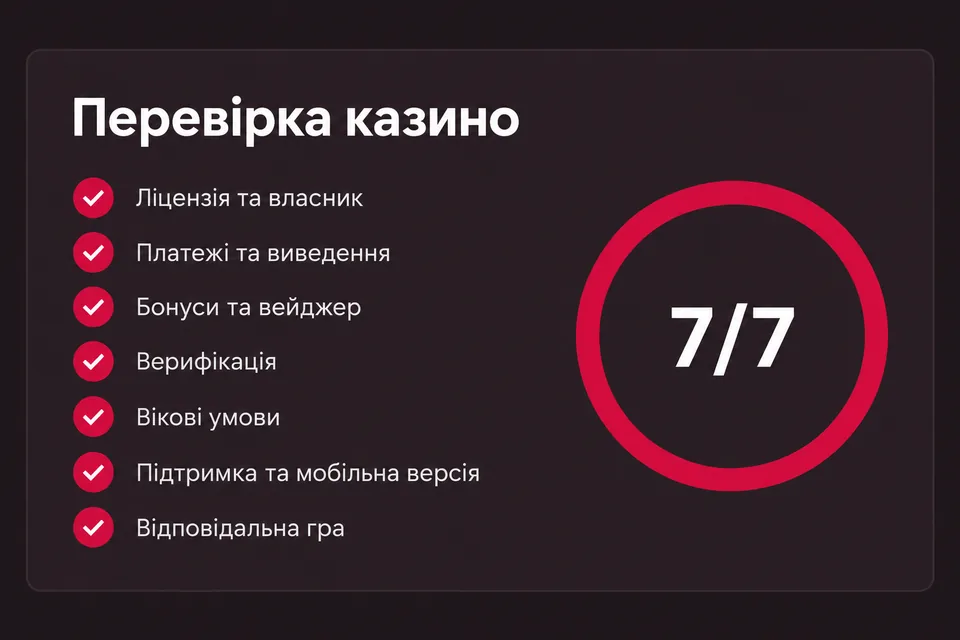 Чекліст редакції з сімома критеріями перевірки казино